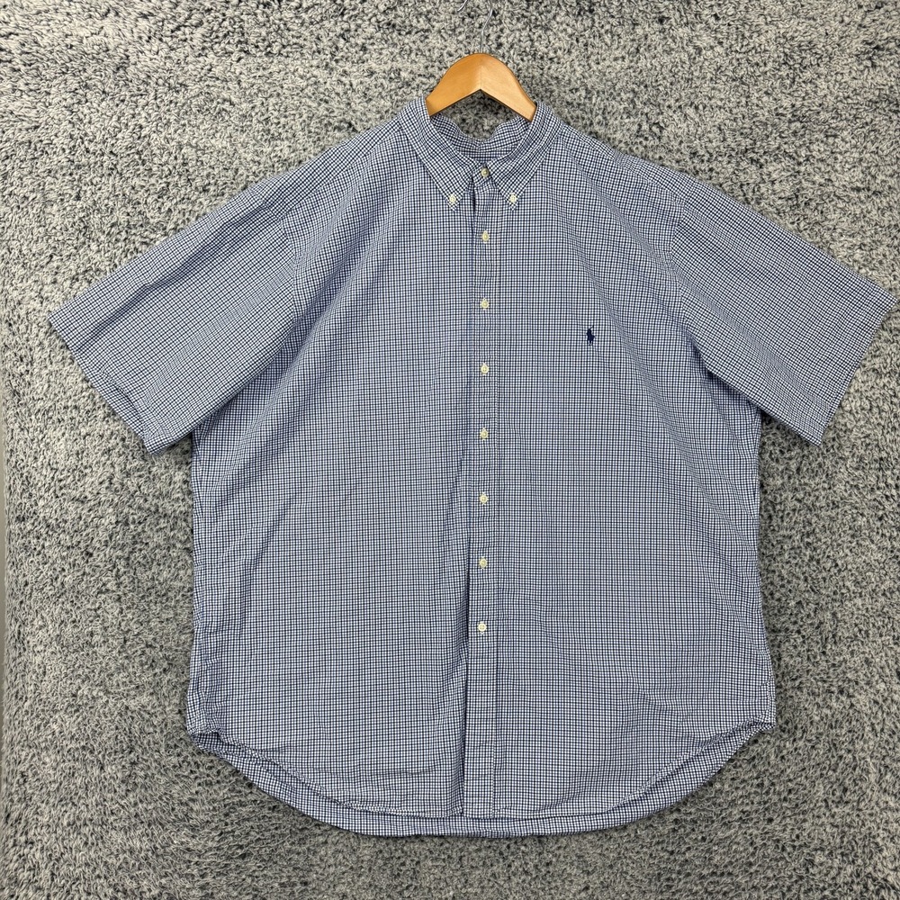 Ralph Lauren Shirt Mens 3XLT Blue Check Short Sleeve Button Down Pony Tall